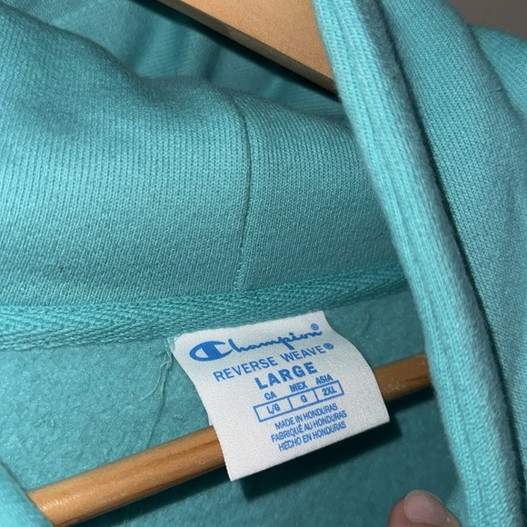 Champion Blue aqua Pullover Hoodie Sweatshirt NEW large unisex reverse weave - Picture 2 of 6